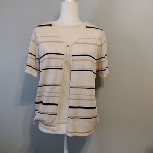 Vintage Minimalist Striped Knitted Short Sleeve Cardigan Blouse Top